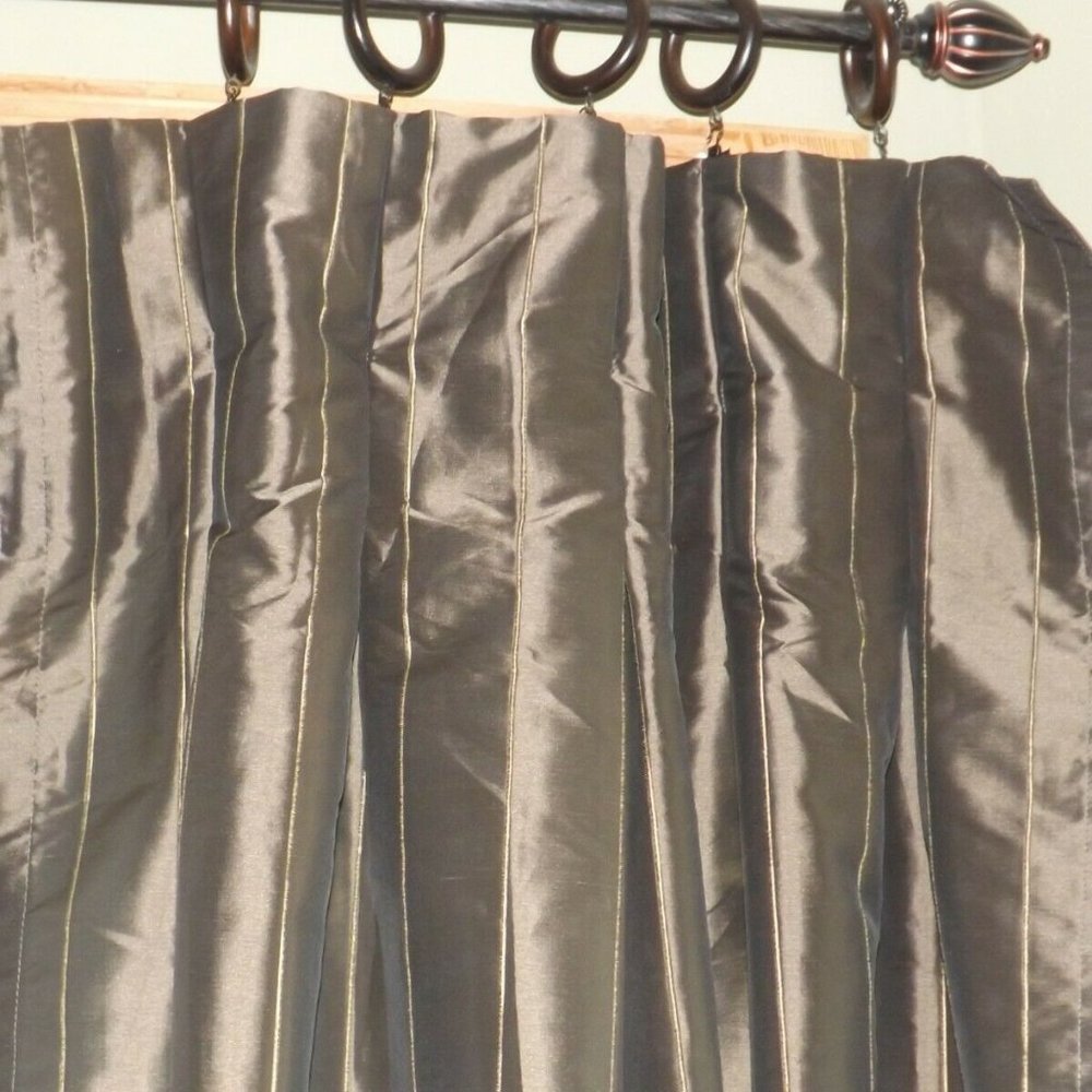 6 Panels Pinch Pleat Brown Faux Silk Custom Made.
